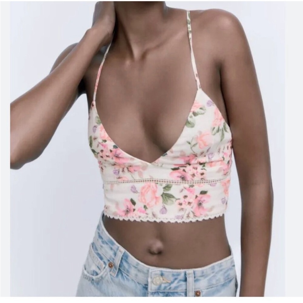 New Zara Floral Cotton Crop Top